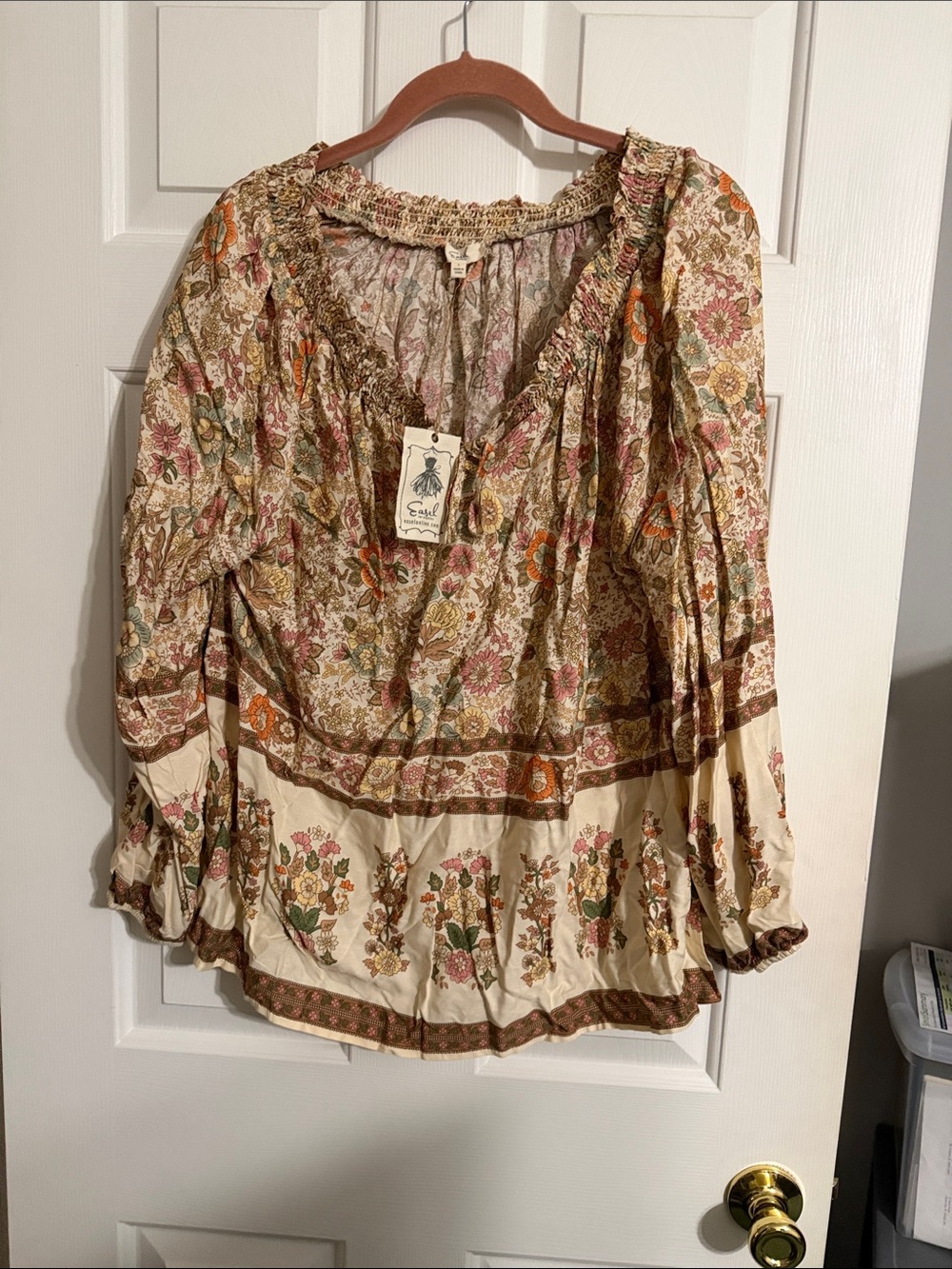easel Floral Boho Peasant Blouse - Cream, Olive, Rust